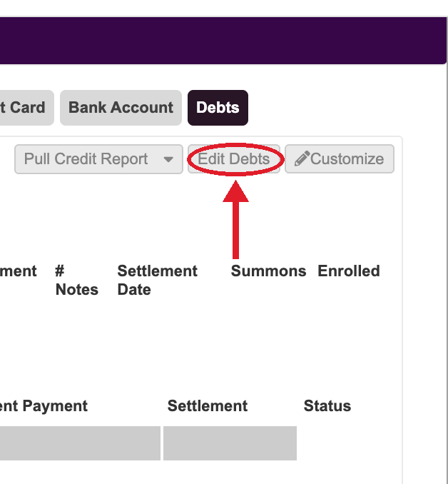Edit Debts button circled in red
